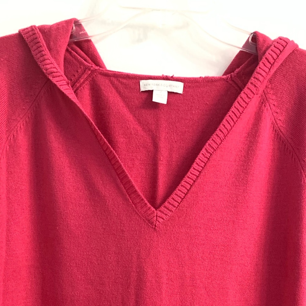 New York & Company Hot Pink Long Sleeve V-neck Pullover Sweater Hoodie Sz: Large - Picture 10 of 11